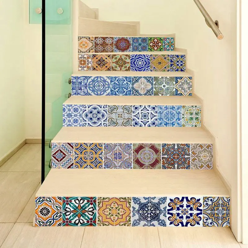 Peel And Stick Tile Backsplash Stair Riser Decals DIY Tile Decals Mexican Traditional Talavera Waterproof Home Decor Staircase D