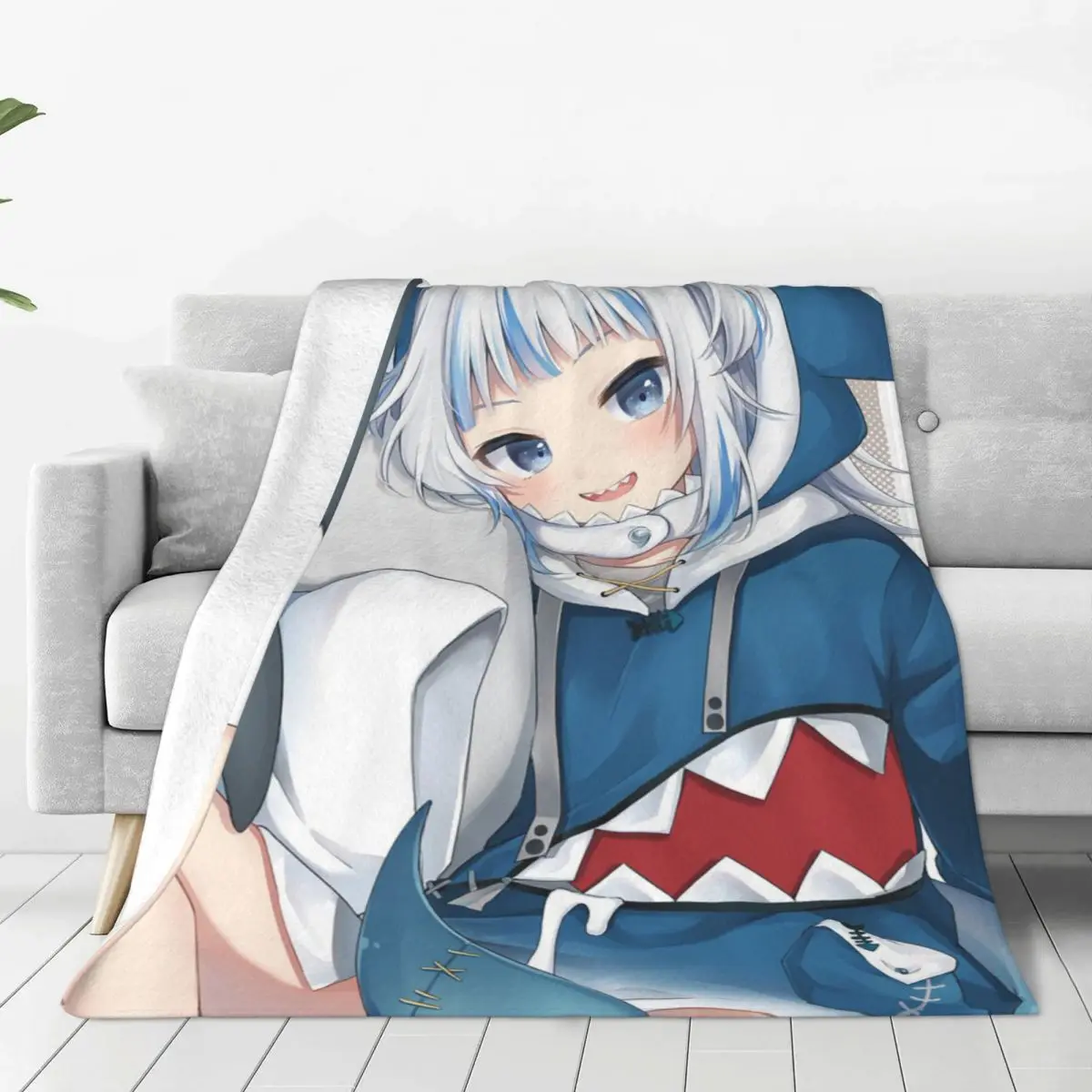 

GAWR Gura H3ntai Flannel Throw Blankets Smol Gura Gawr Cute Shark Girls Hololive Kawaii for Sofa Car Lightweight Thin Bedspread