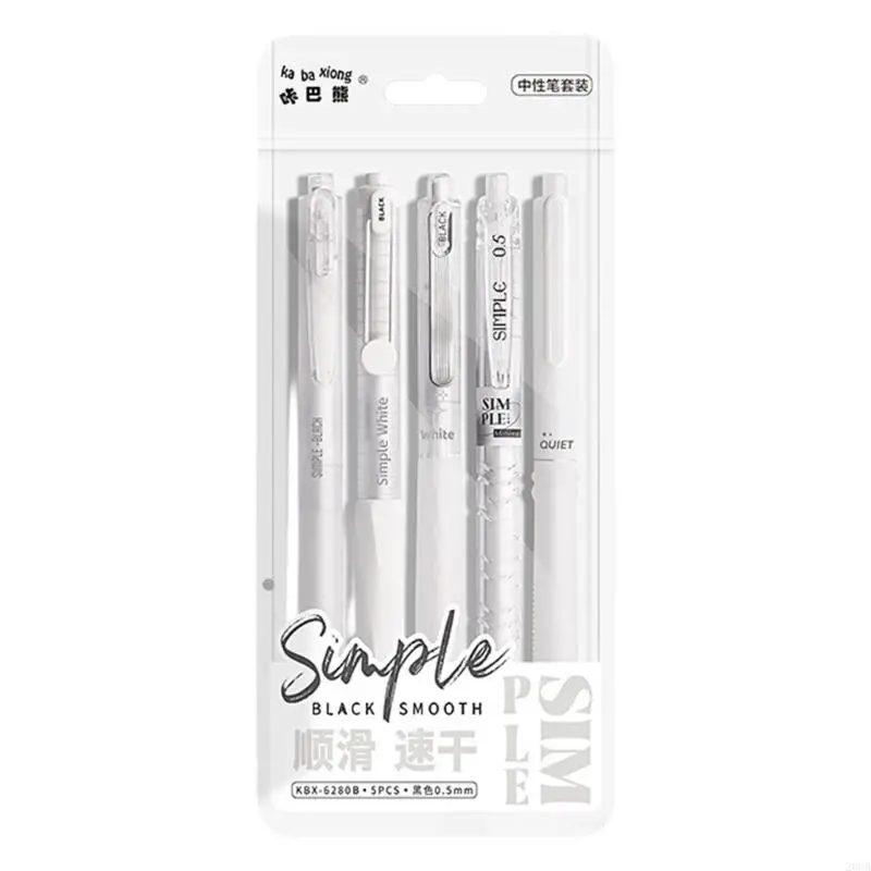 

20CB 5Pcs Retractable Gel Pen Quick Drying 0.5MM Refillable Gel Inks Pen for Writing Journaling Office School Supplies