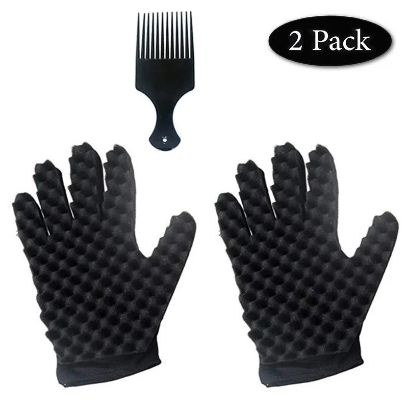 

2Pcs Curly Hair Sponge Gloves Styling Tool Barber Brush Portable Hair Knitting Twisted Curly Care