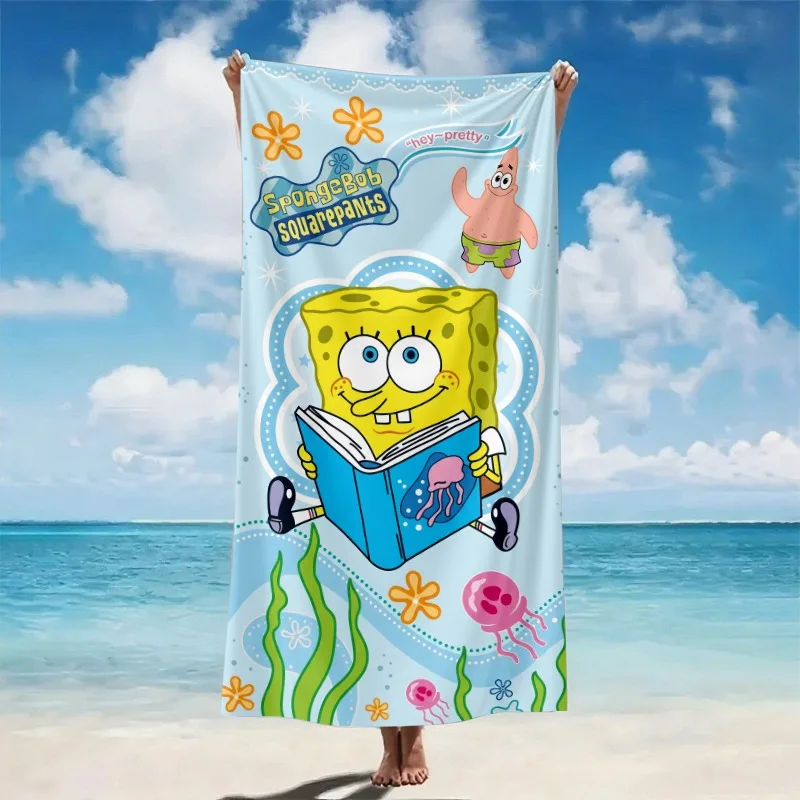 SpongeBob Beach Towel SpongeBob SquarePants Reading Beach Towel Polyester Microfiber Soft Absorbent Ocean Theme Design With