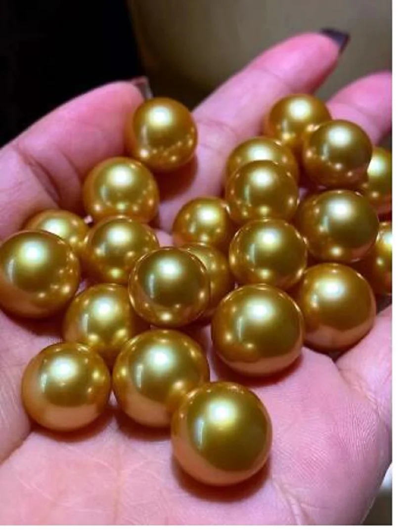 Gorgeous AAAAA Huge 9-12mm Round South Sea Golden pearl