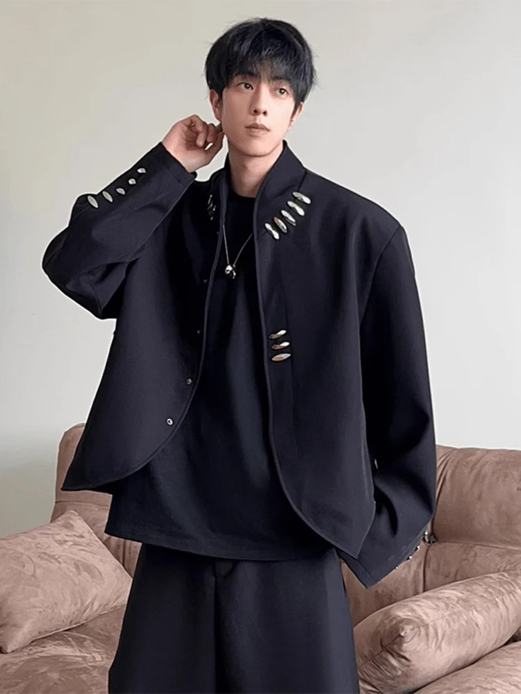 

Новая китайская деконструированная мужская куртка с воротником-стойкой, с подплечниками, весенняя, модная, повседневная верхняя одежда