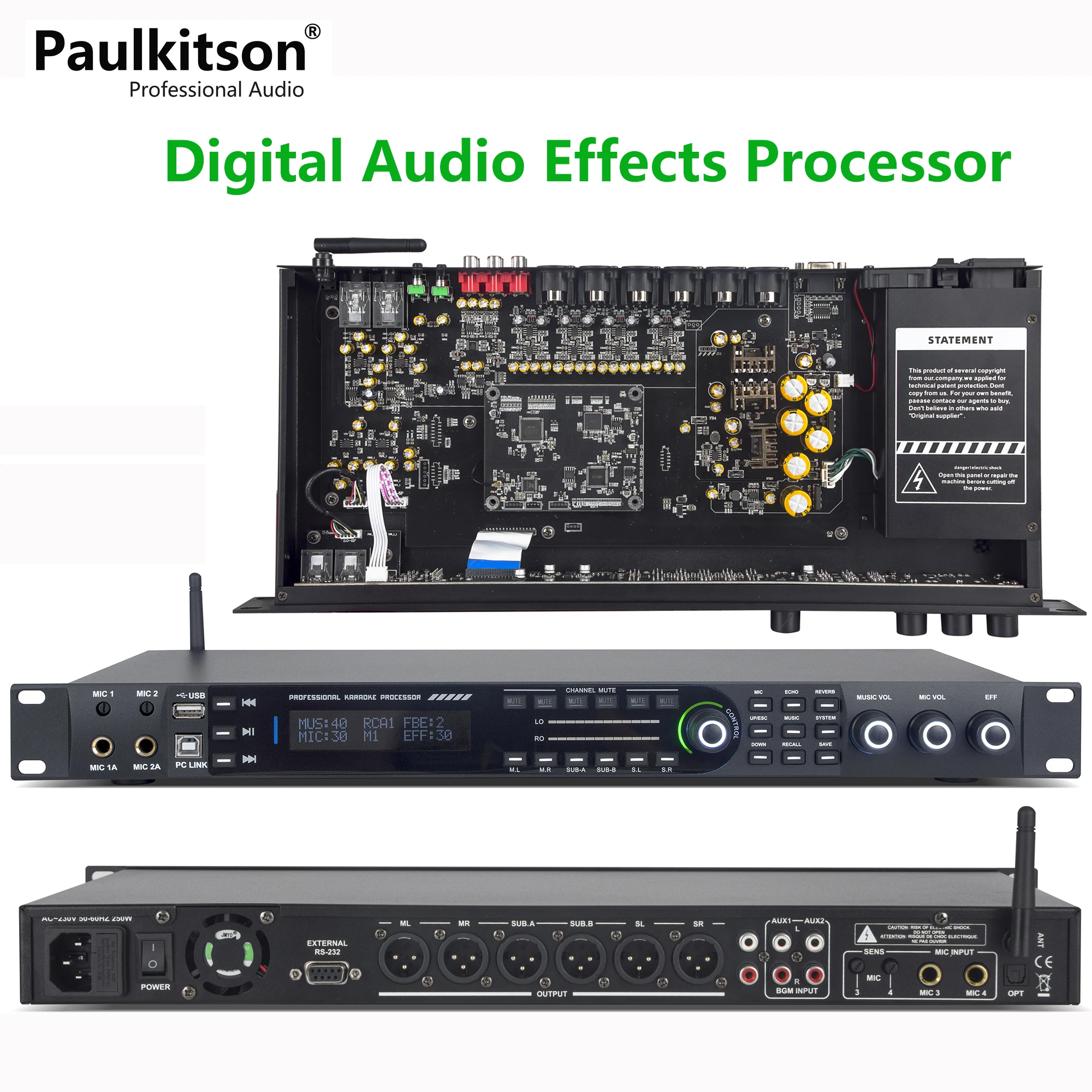 

Paulkitson KX800 Digital Effects Processor With Bluetooth DSP Audio Processor Professional Sound Controller System Equipment