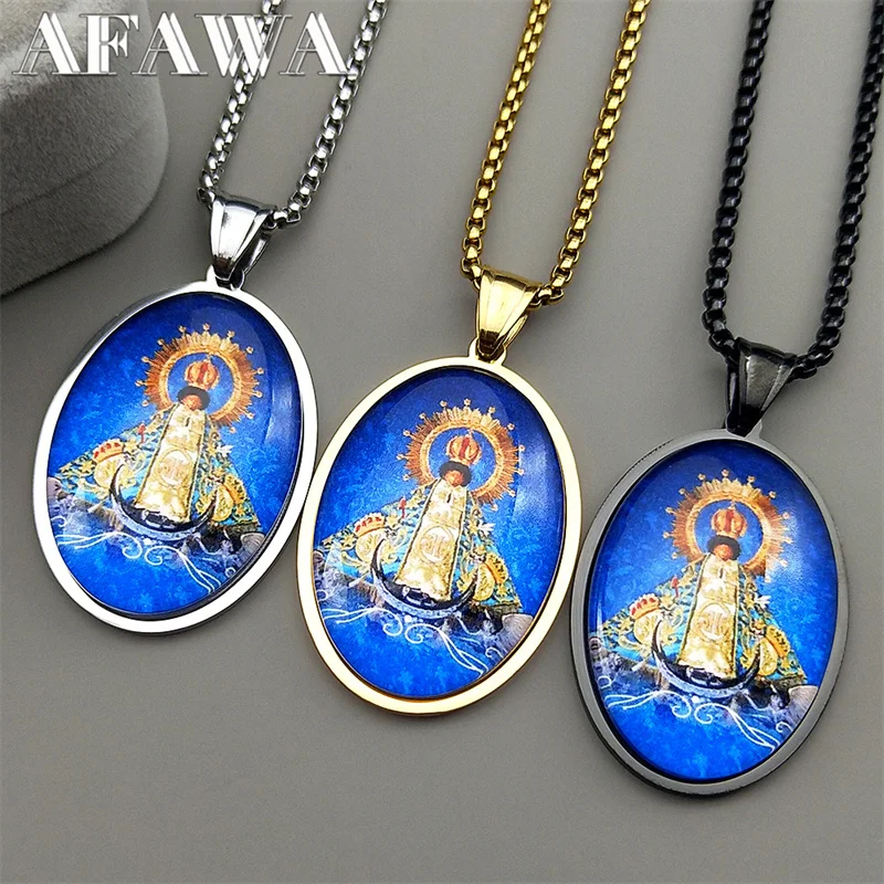 

Brazil Nossa Senhora Our Lady of Aparecida Pendant Necklace for Men Women Stainless Steel Gold Color Catholic Chain Jewelry