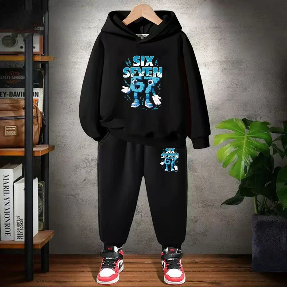 Sweat à capuche pour enfants de 3 à 12 ans, ensemble haut et pantalon noir pour filles et garçons, vêtementséro 67