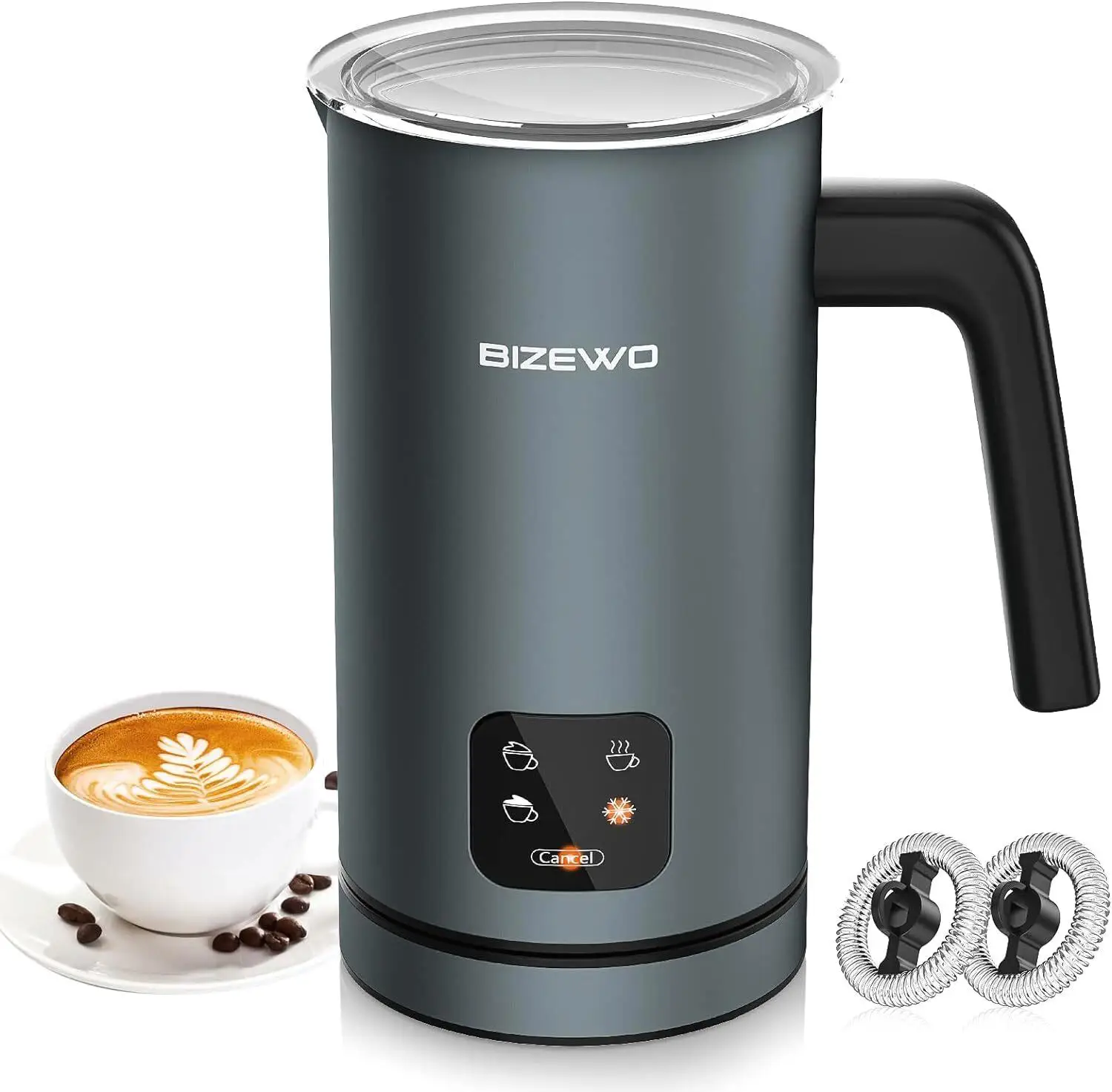 

4-in-1 Automatic Milk Frother - BIZEWO Stainless Steel Foam Maker for coffee , for latte & Hot Chocolate with LED Touch