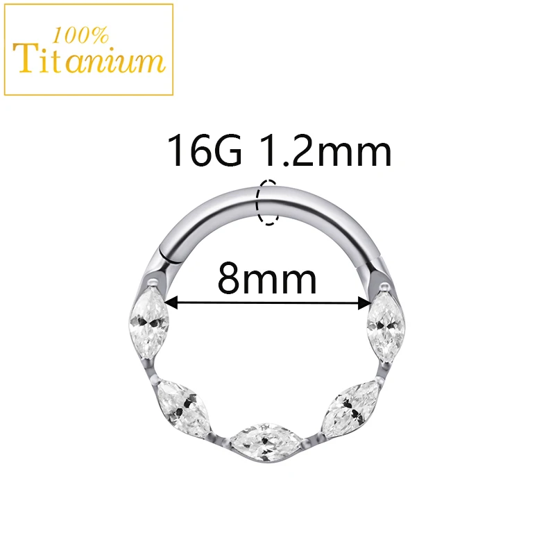 F136 Titanium Earring Cubic Zirconia Hight Segment Hoop Open Small Septum Piercing Nose Ring Cartilage Tragus Helix Body Jewelry