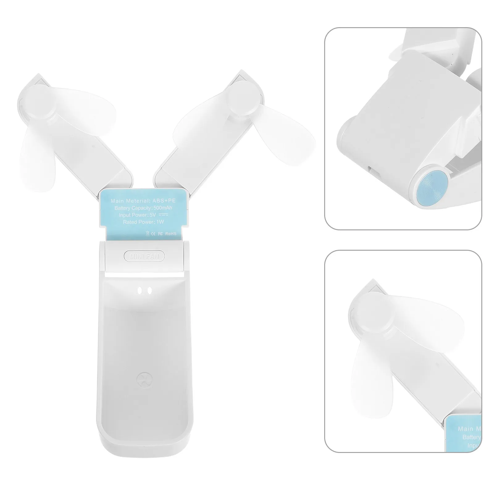 Double-Headed USB Fan White USB Rechargeable Mini Folding Cooling Device Portable Fan Travel Outdoor Summer Air Cooler