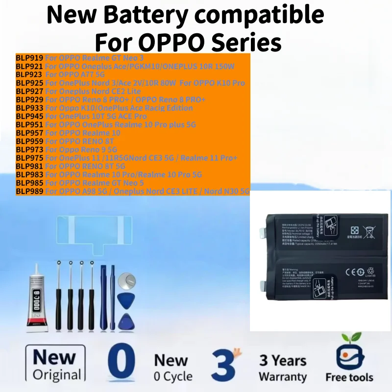 New Battery compatible For OPPO Realme GT Neo 3 / Oneplus Ace / A77 5G / OnePlus Nord 3 / Reno 8 PRO+ Batteries+Free Tools