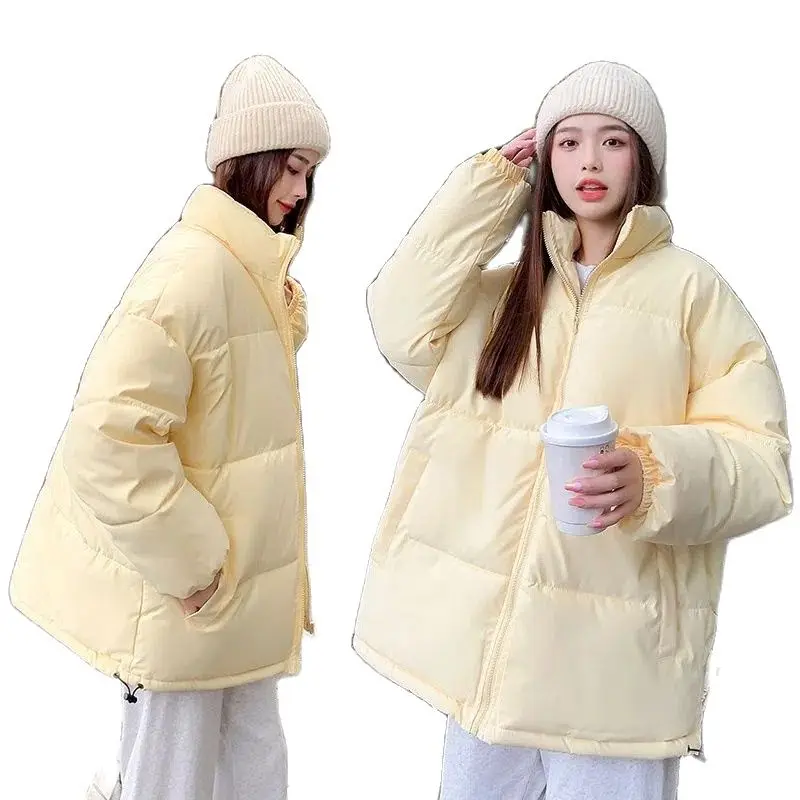 

Fashion Solid Short Jackets 2022 New Winter Coat Loose Women Parkas Stand Collar Long Sleeve Thick Casual Outwear Female Trend
