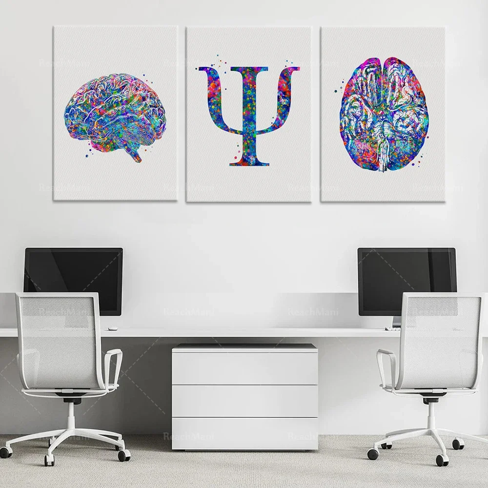 Psychologist gift symbol art symbol medical poster watercolor brain psychosis art psychotherapy decoration clinic wall decoratio