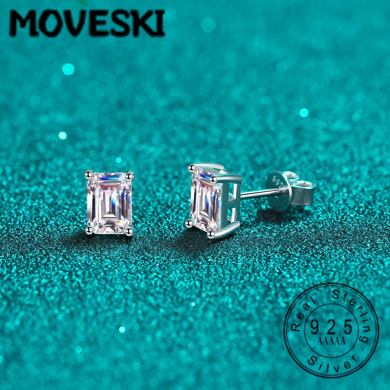 

Классические серьги-гвоздики с муассанитом изумрудной огранки, из стерлингового серебра 925 пробы, прошедшие тест на бриллиантовое сияние, изысканные ювелирные изделия для женщин