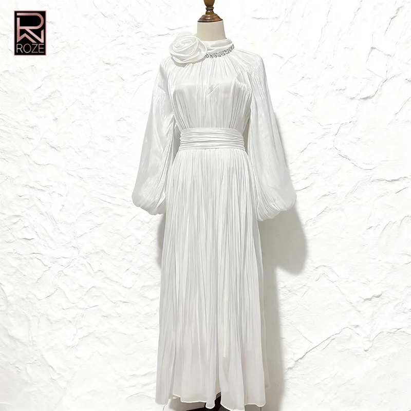 Abito lungo con maniche a palloncino e vita smock - 2025 Nuovo elegante abito con stampa floreale