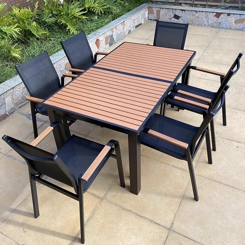 for Outdoor Stretch Plastic Wood Tables and Chairs Courtyard Villa Garden Terrace Hotel Homestay Leisure Furniture Rain Sun