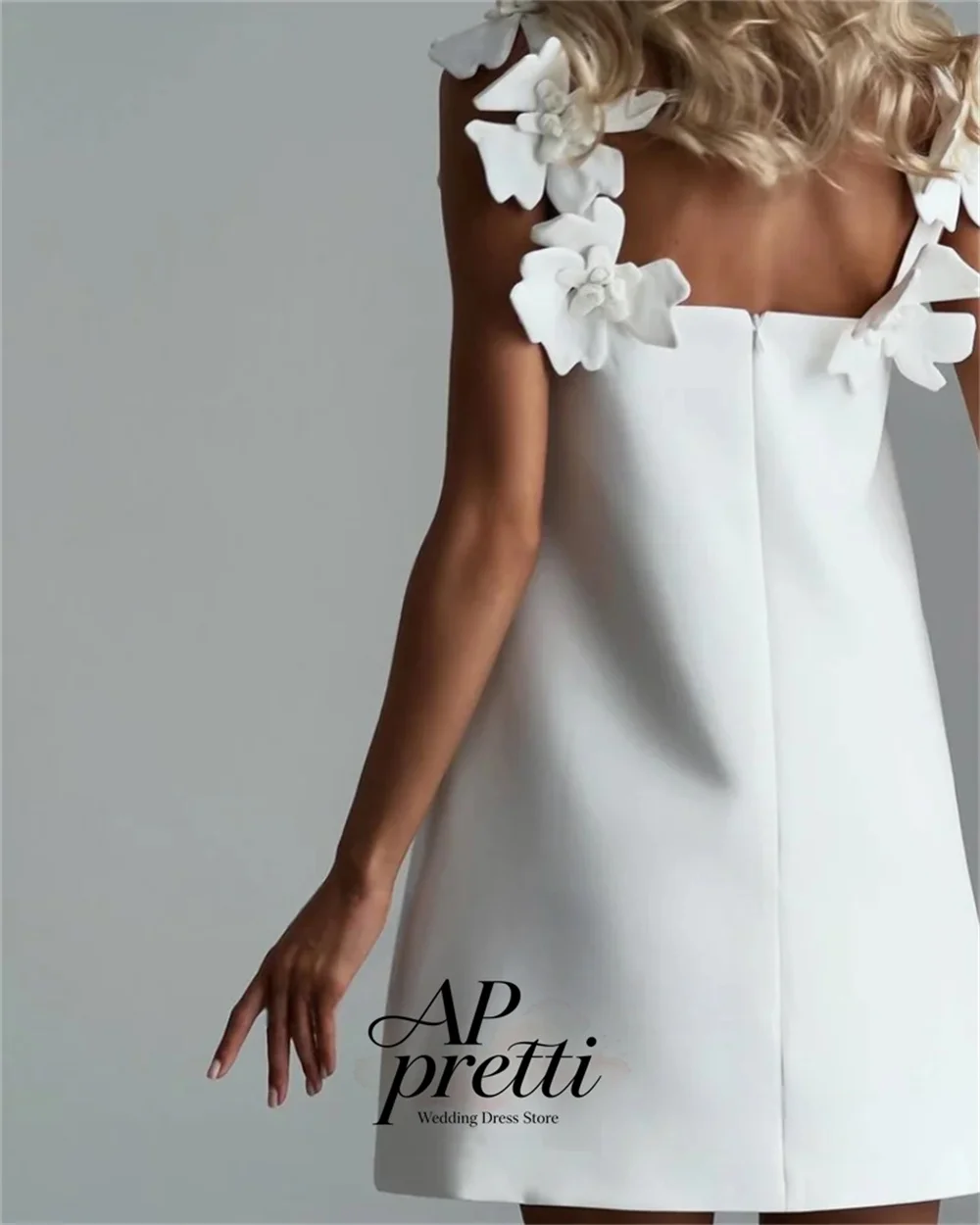AP pretti Customized Chic 3D Floral Bridal Gown Square Neck Sleeveless Satin A-Line Mini Wedding Dresses For Woman Party Dress