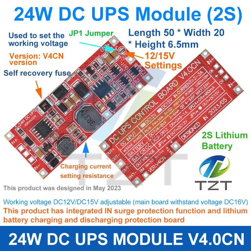 Imagem -05 - Tzt-ups Power Supply Module Uninterruptible Power Control Board Carregamento Step up Proteção dc 12v 15v 24w 1a 2s V4.0cn