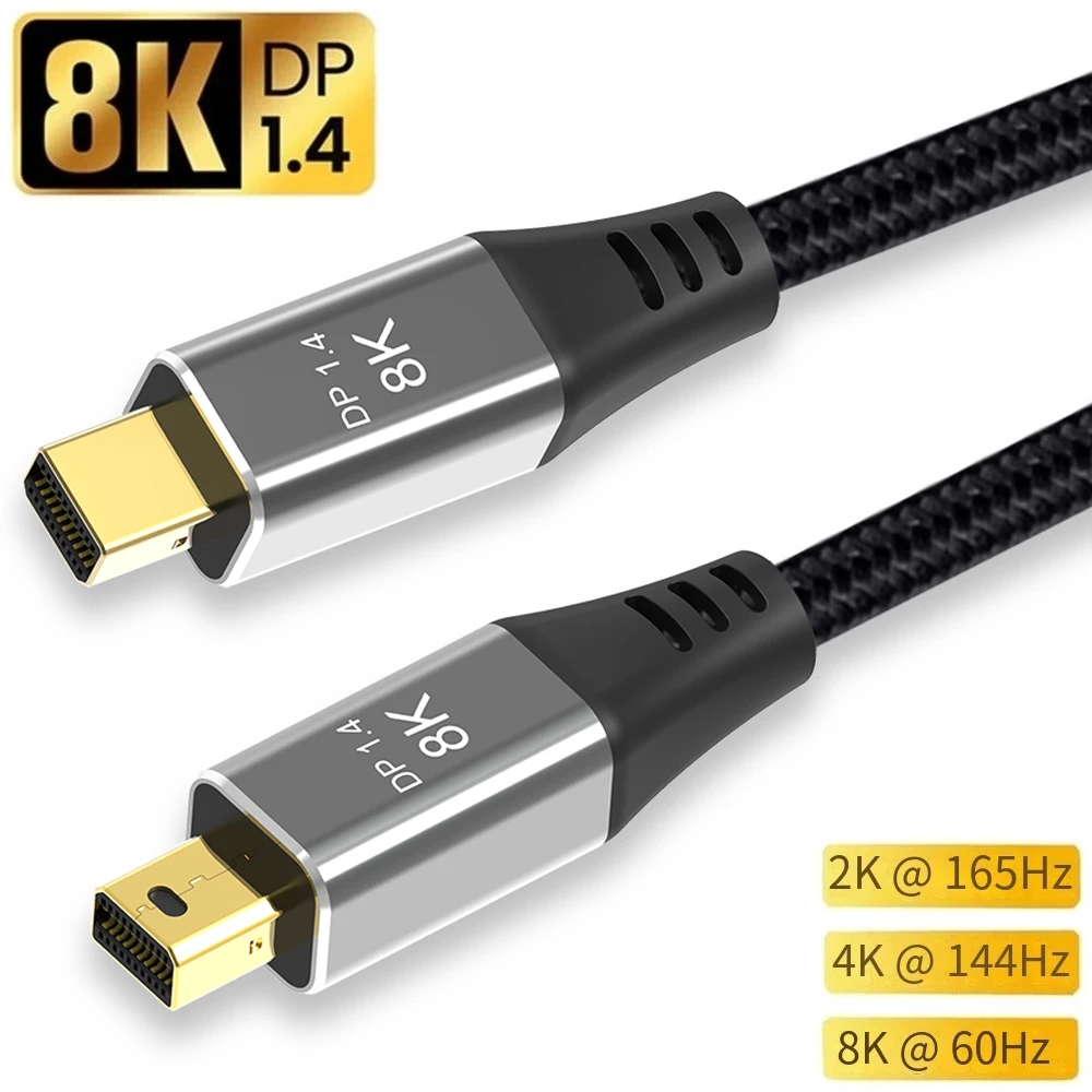 8K DisplayPort 1.4 Cable DP Extension Cord 1.4 8K@60Hz 4K@120Hz Mini DP Male to DP Male Connector For Video PC Laptop TV 2M