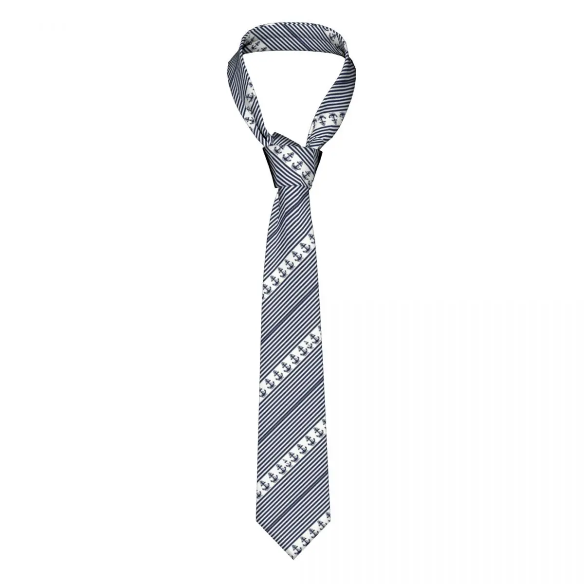 Classic Nautical Stripes With Navy Blue Anchor Neckties Men Custom Silk Sailing Sailor Business Neck Ties