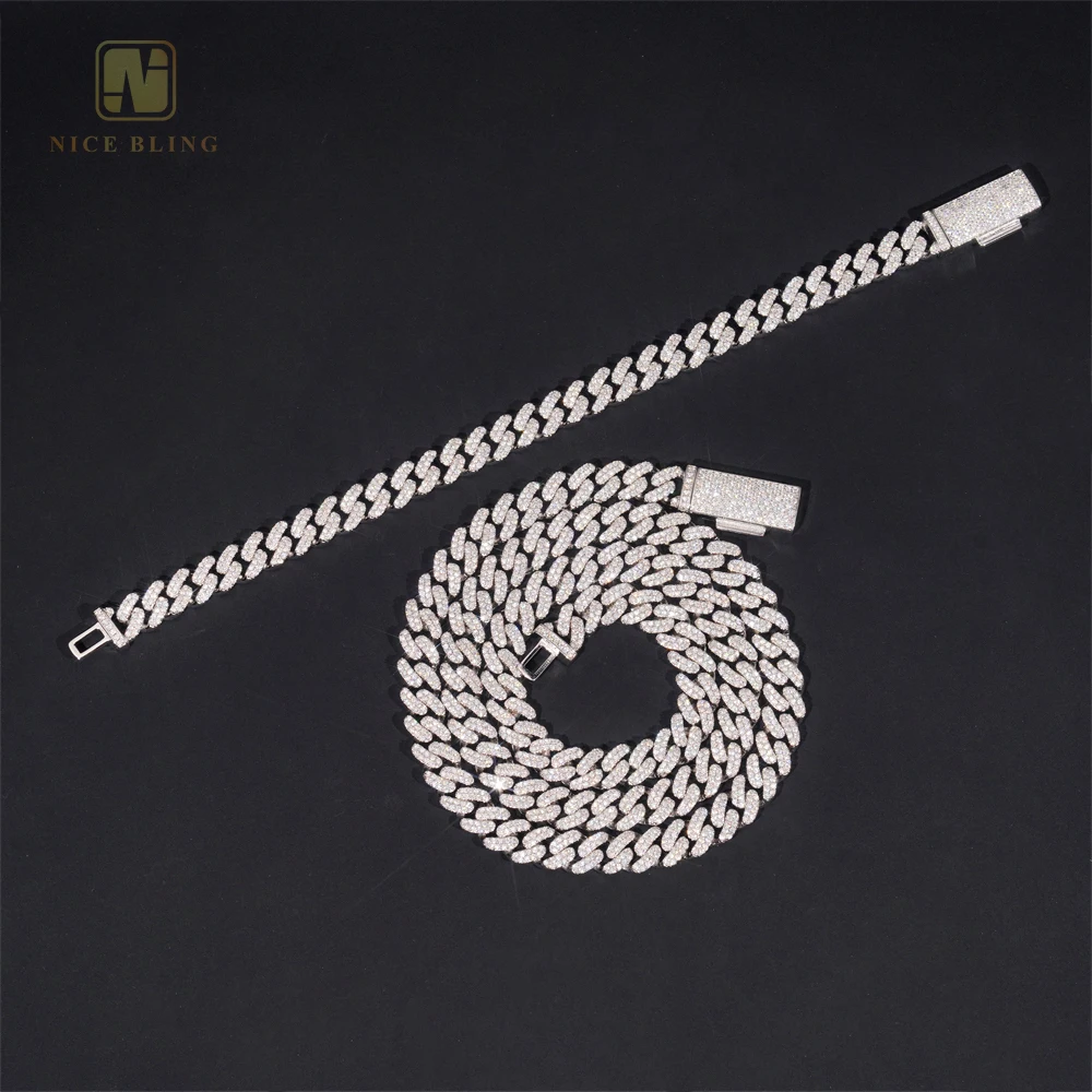 Sale Hot Fashion 8mm VVS Moissanite Diamond Cuban Link Chain Custom Iced Out Hip Hop Jewelry 925 Sterling Silver Necklace..