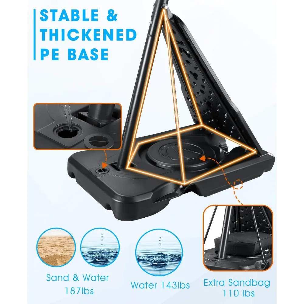 Cesta de basquete portátil ao ar livre, cesta de basquete ajustável de 6,9 pés/10 pés para crianças e adultos ao ar livre/interno, com ba resistente de PE