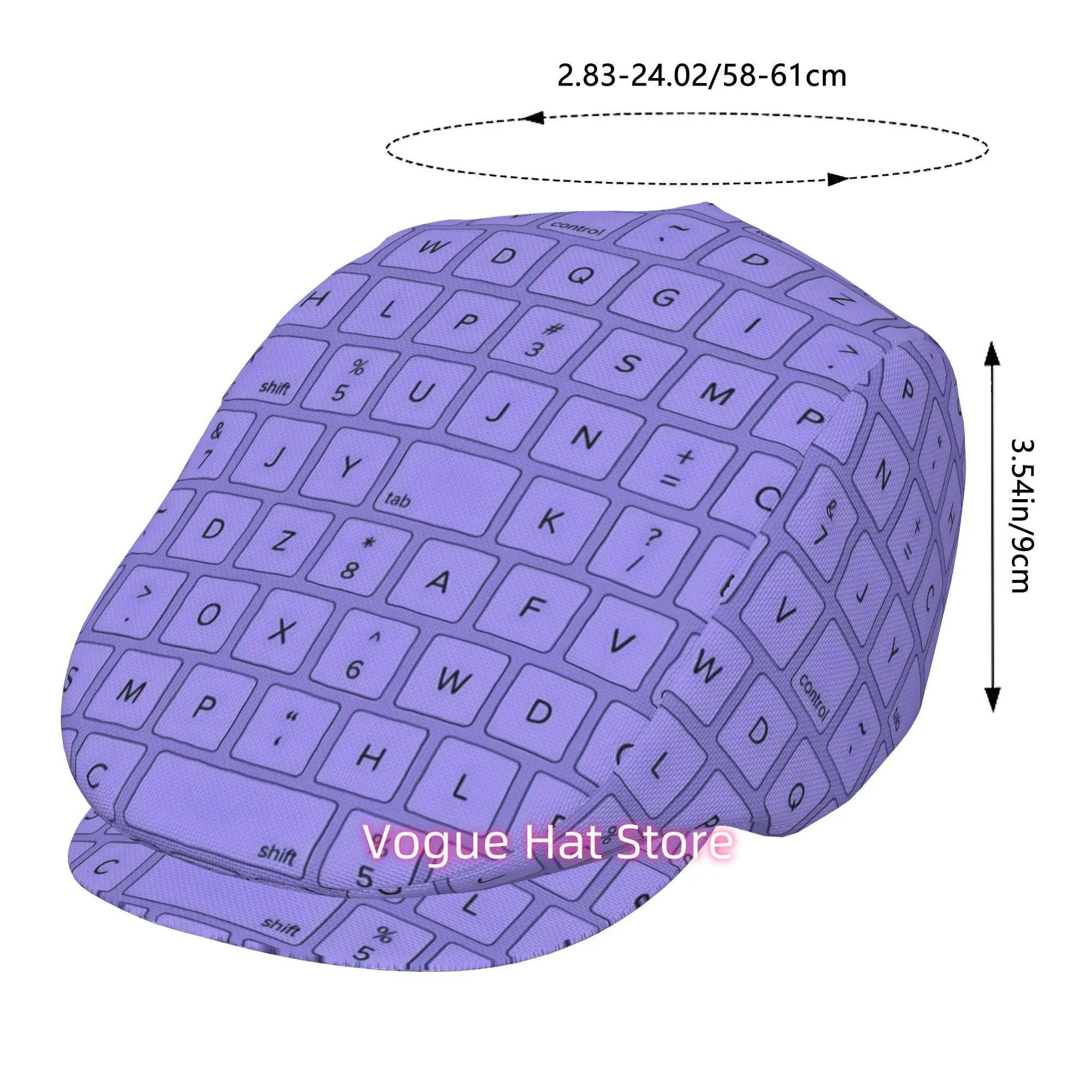 1pc Purple keyboard style All-over printed beret,  newsboy cap, unisex, a must-have fashion accessory for outdoor leisure activi