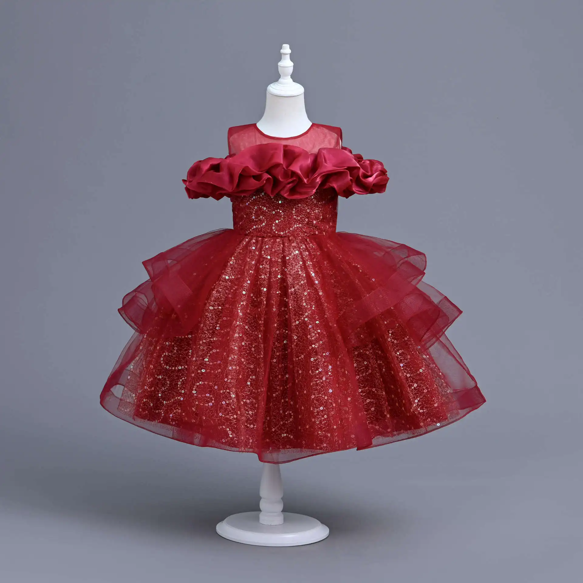 

New Children's Dress Elegant Stylish Princess Sequined Fluffy Skirt Performance Dress Girl's Gauze Skirt Ball Gown Frocks