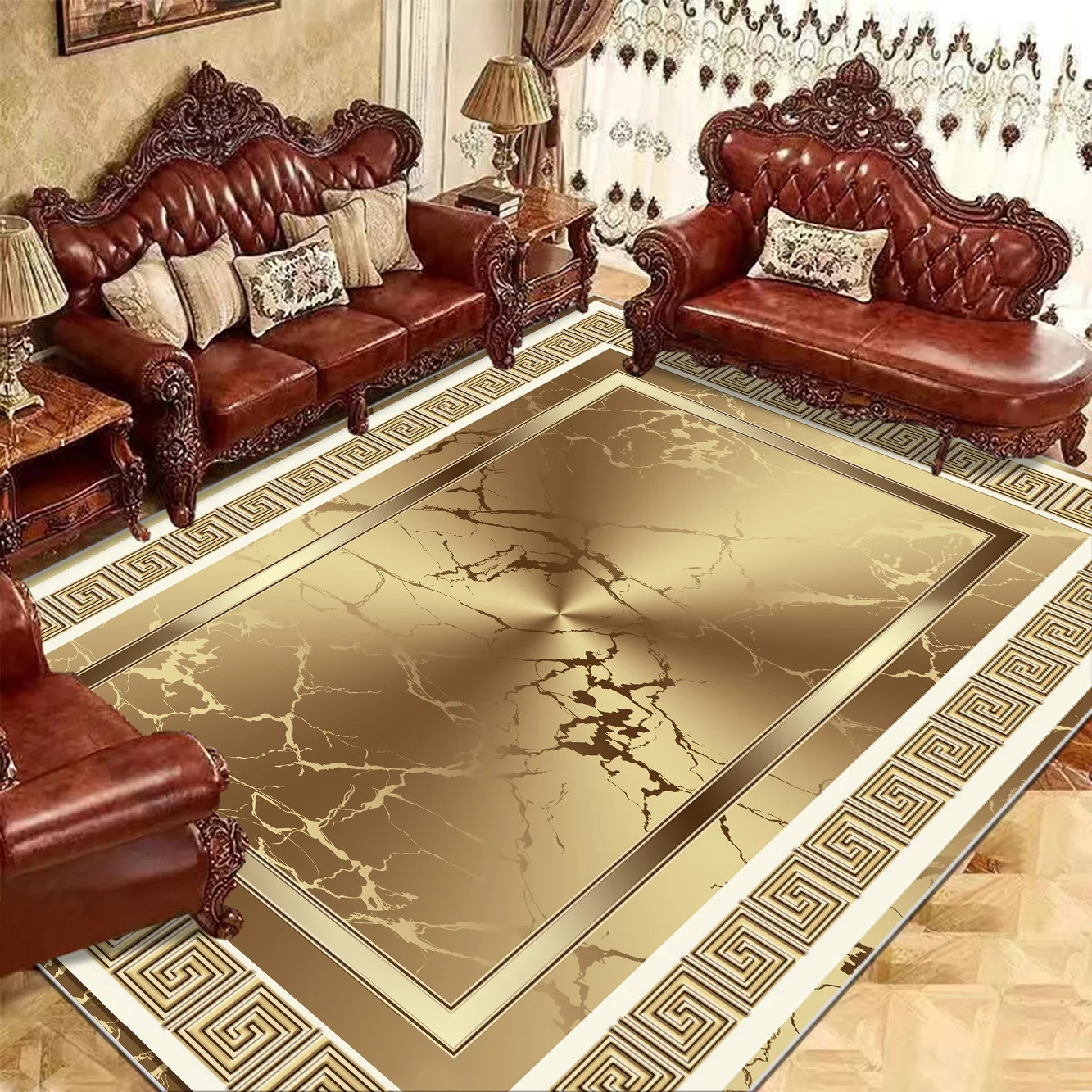 Luxurious Gold Large Carpets for Living Room Europe and America Villa Hall Carpet Decoration Bedroom Rug Washable Soft Floor Mat