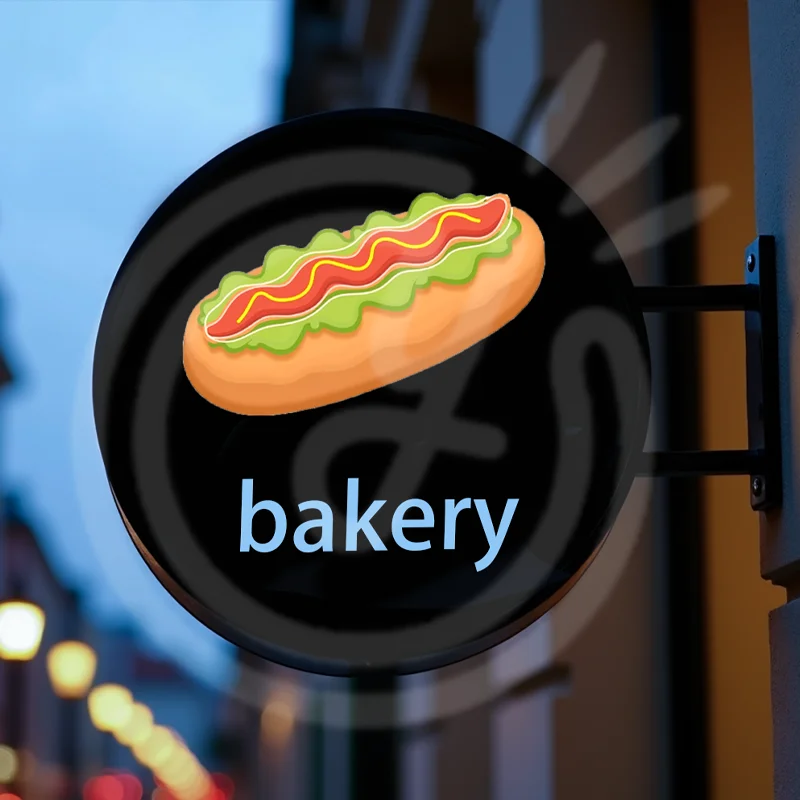 กล่องไฟ LED อะคริลิคกันน้ำทรงกลมแบบกำหนดเอง สำหรับร้านเบเกอรี่ ป้ายธุรกิจกลางแจ้ง ไฟส่องสว่างสองด้าน สำหรับโฆษณา