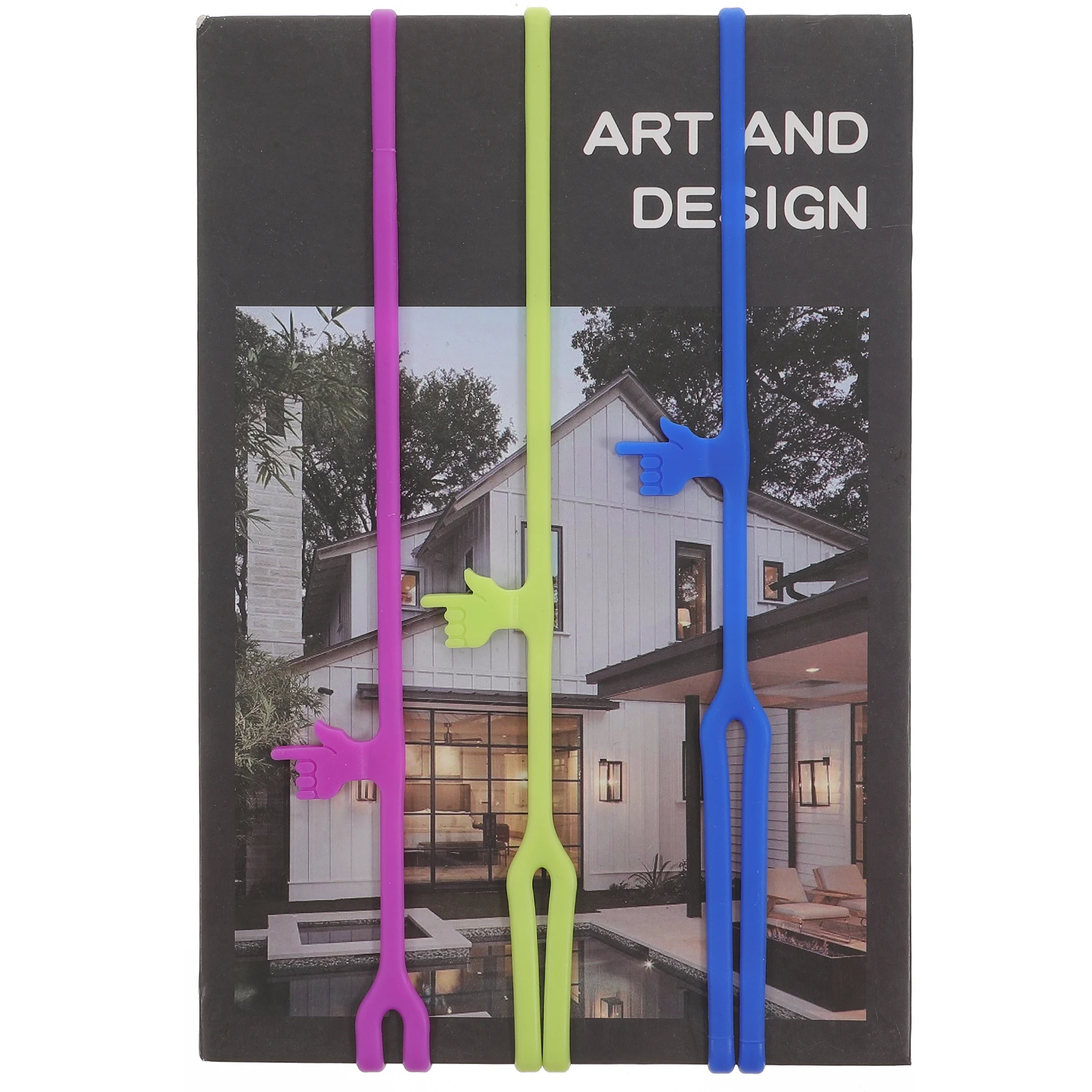 3Pcs Colorful Silicone Finger Bookmarks Set Orange Blue Pink 40Cm Elastic Band for Books 20-30Cm Bookmark