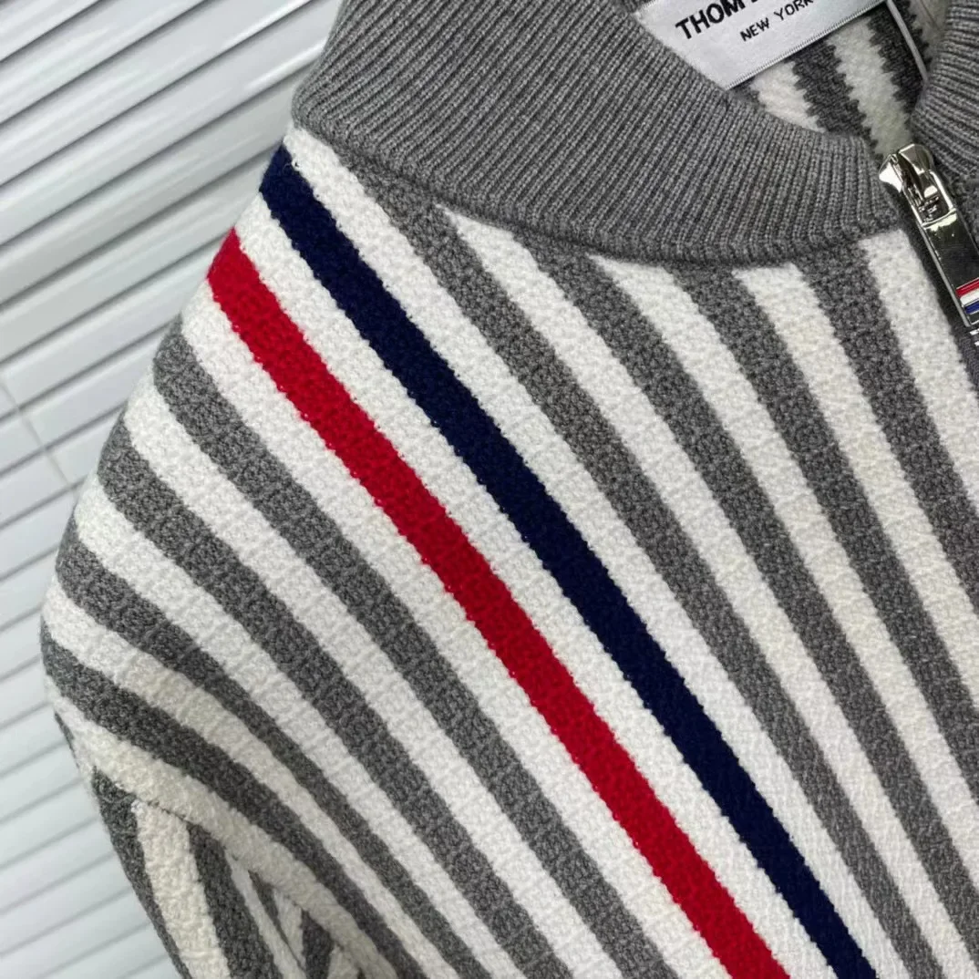 Classic Vertical Striped Stand Collar Jacket Men's Women's Casual Versatile TB New Model TB Factory Direct