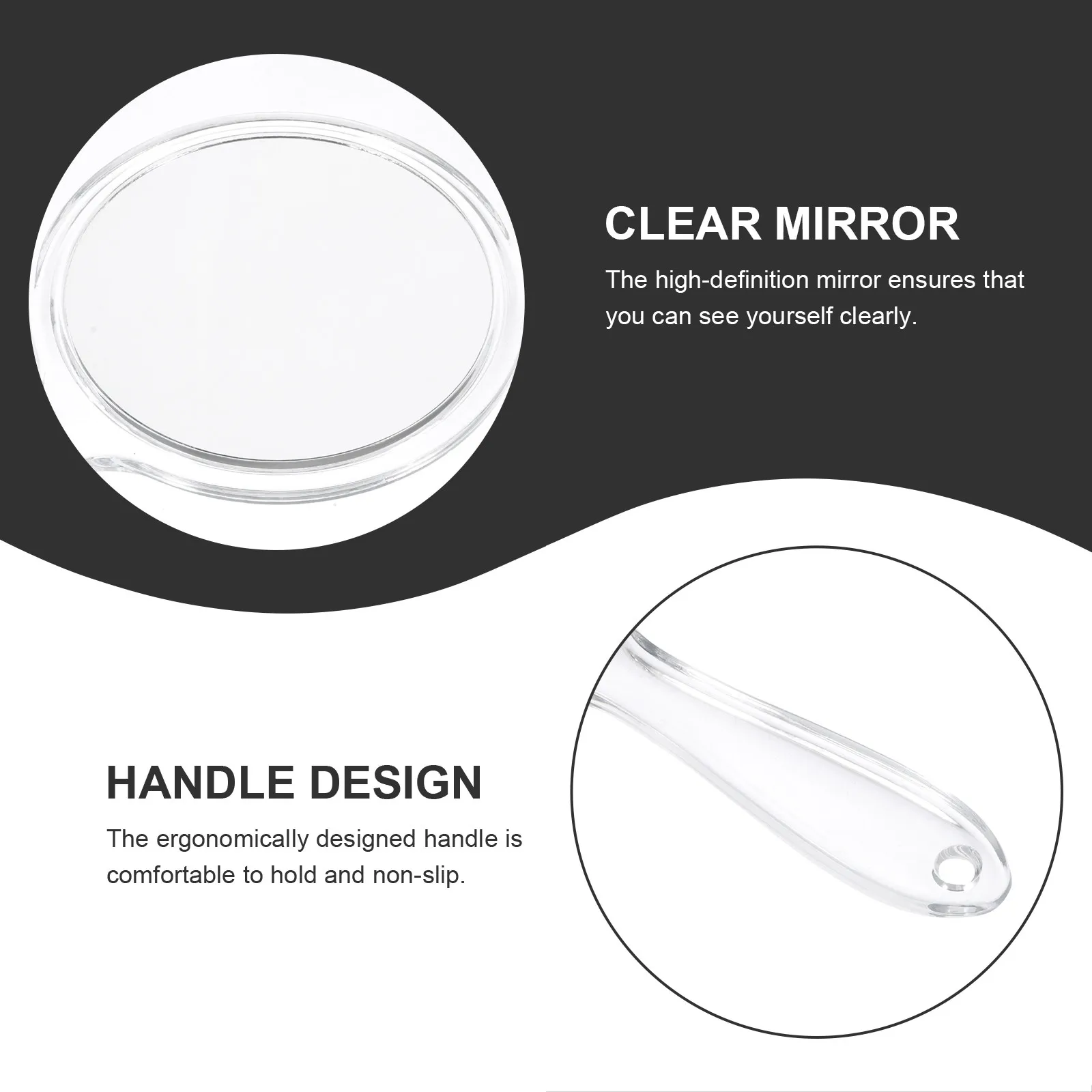 

Портативное ручное зеркало для макияжа. Пластиковая конструкция премиум-класса. Эргономичная ручка. Легко носить с собой. Используйте дома или в путешествиях. Ясное изображение.