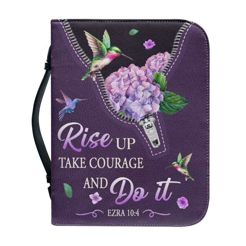 Rise Up Take Courage And Do It Ezra 10 4 Hummingbird Personalized Bible Cover Print Leather Bible Bag Women Cross Design Women's