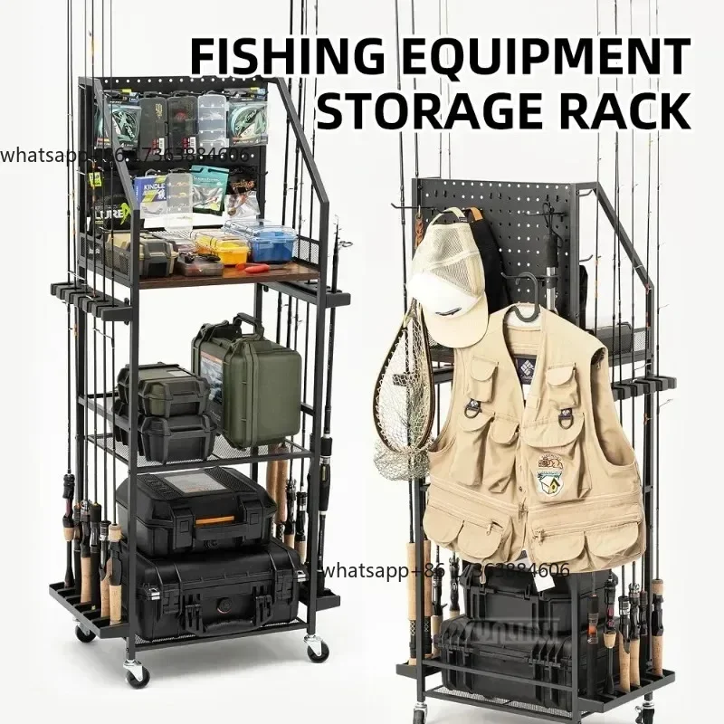 Fishing Gear Storage Shelf, Fishing Rod Reel Holder Rack Style Tackle Organizer, Multi-Purpose Storage Rack for Home Vehicle
