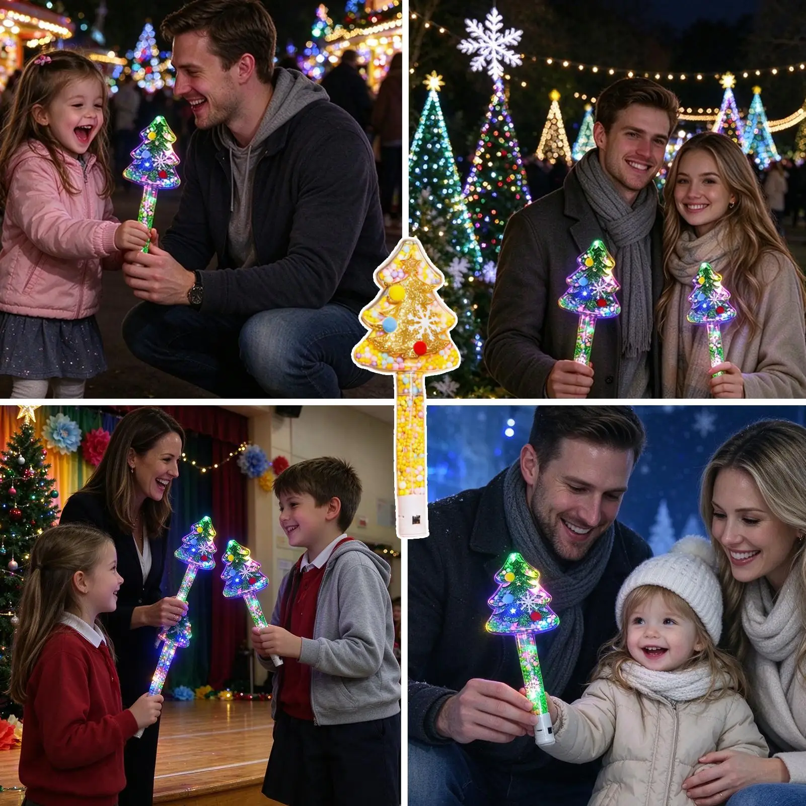 Christmas Light Up Wand Handheld 3 Modes Christmas Tree Wand LED Glowing Toy Stick For Boys Girls Teens Hosts Home Apartment