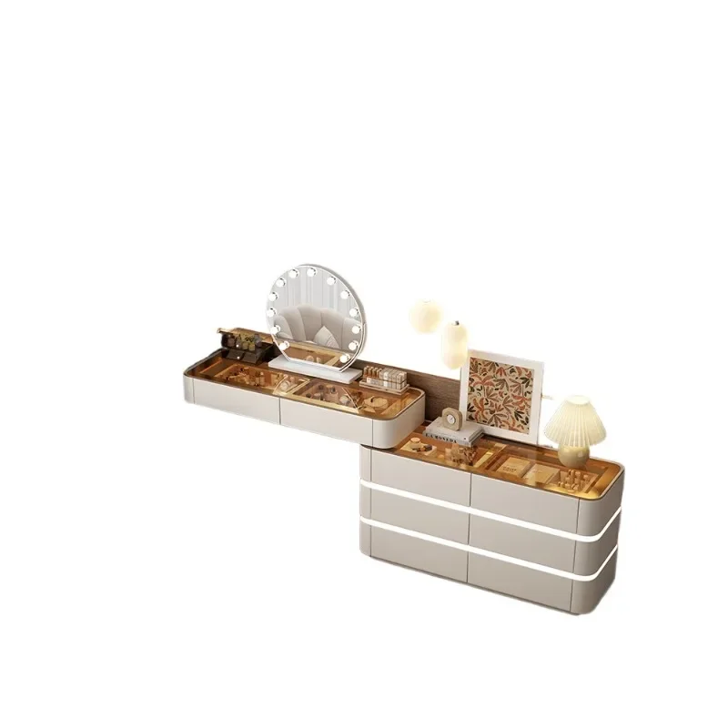 

Mirror dresser modern bedroom simple high-end feeling chest integrated makeup table solid wood bed tail