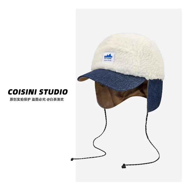 جديد ريترو الدنيم الربط أفخم Bomber القبعات للنساء الخريف والشتاء في الهواء الطلق الترفيه الدافئة سدادات حماية الأذن قبعة رجالية متعددة الاستخدامات #3