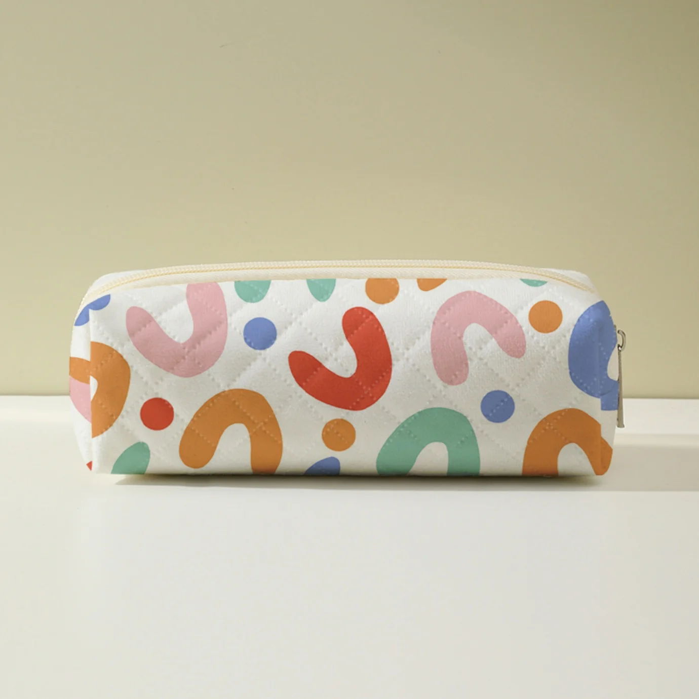 Colorful Abstract Shape Print Pencil Case Large Capacity Zipper Stationery Bag, Portable Pouch for Students School Daily Use