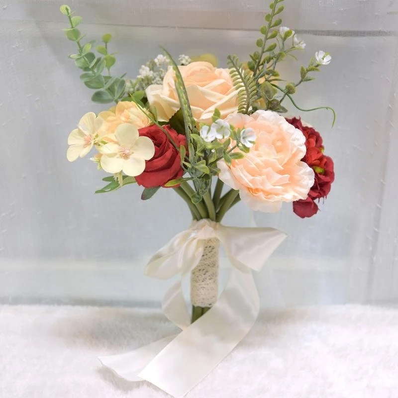 

Artificial Small Flower Bouquet with Bowknot Bridesmaid Simulation Bouquet 15UB