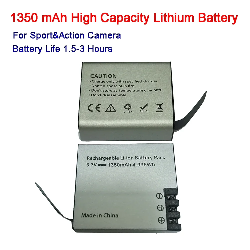 1050/1350 MAH Large Capacity Lithium Battery For Waterproof Sport Camera Action Camera Battery Life 1-3 Hours