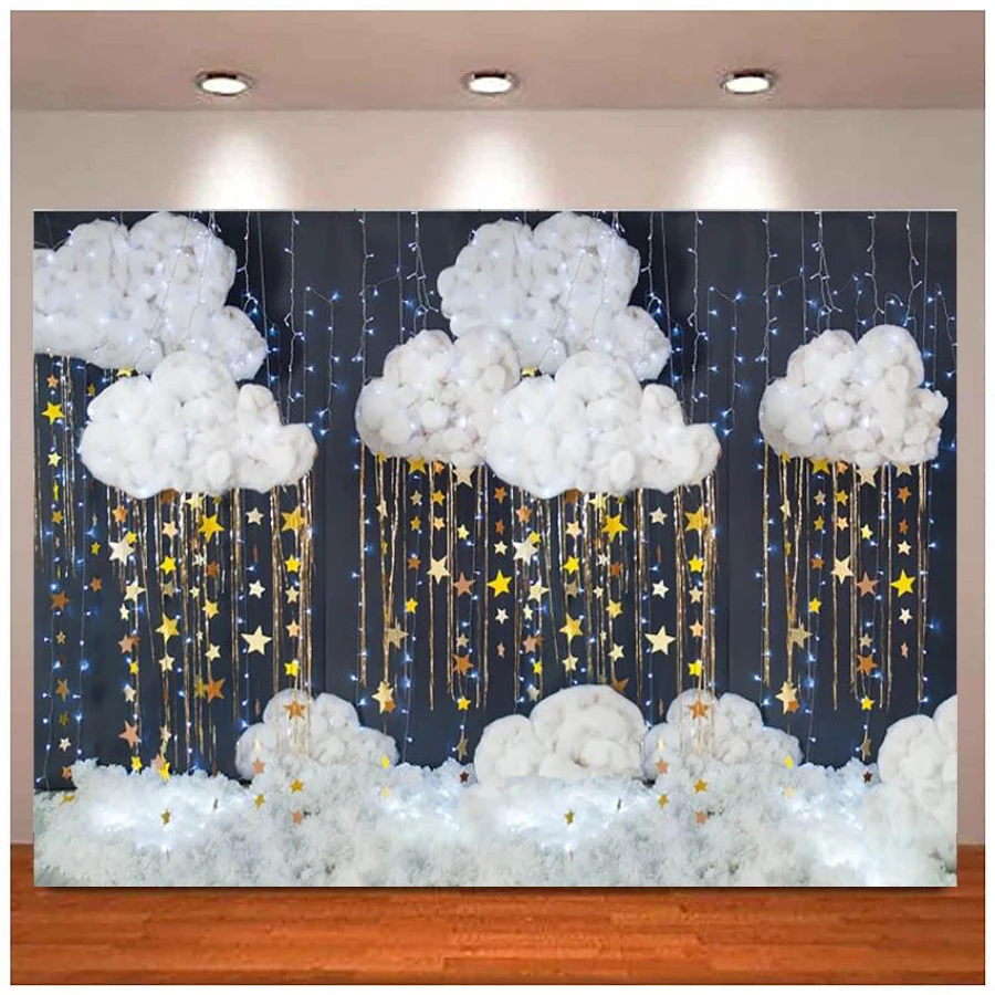 

Photography Backdrop Baby Shower Party Decoration Star Cloud Decor Blue Video Call Banner Photo Studio Background Banner Poster