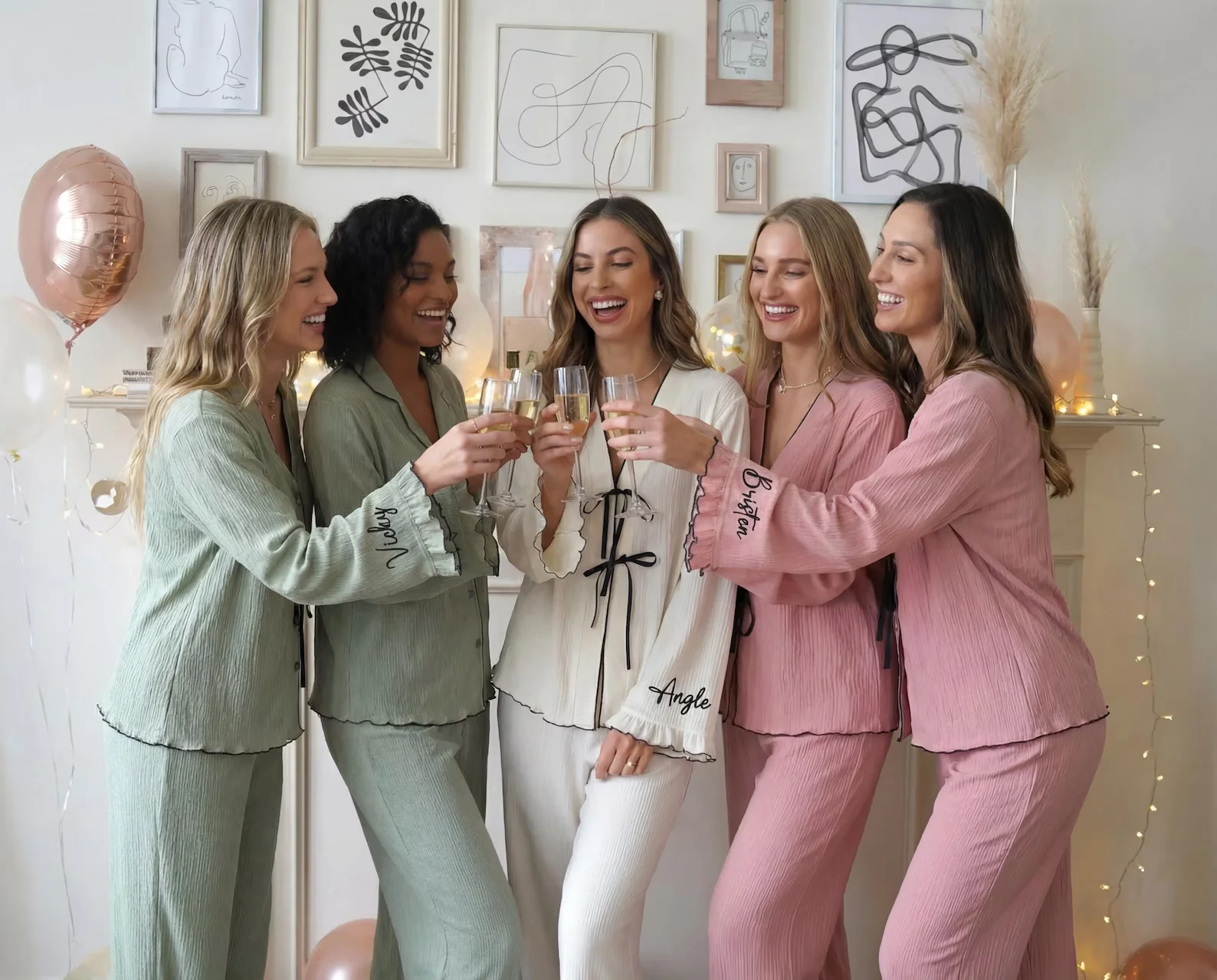 Personalized Bridesmaid Pajama Set, Embroidered Name Bridal Party PJs,Getting Ready Outfit , Bachelorette Gift