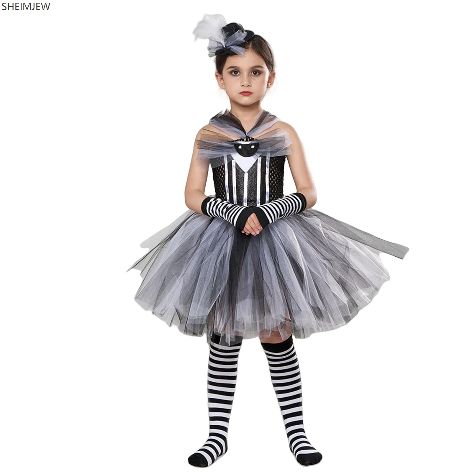

Children Jack Halloween Cosplay Black White Costume Girls Nightmare Skull Dress Outfit Children Witch Cosplay Fancy Party Gown