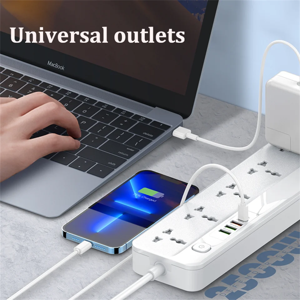 LDNIO Power Strip With 4 USB Pop Socket 2M Extension Cable Network Filter USB Fast Charging Multi Outlet Surge Protector Kr Plug