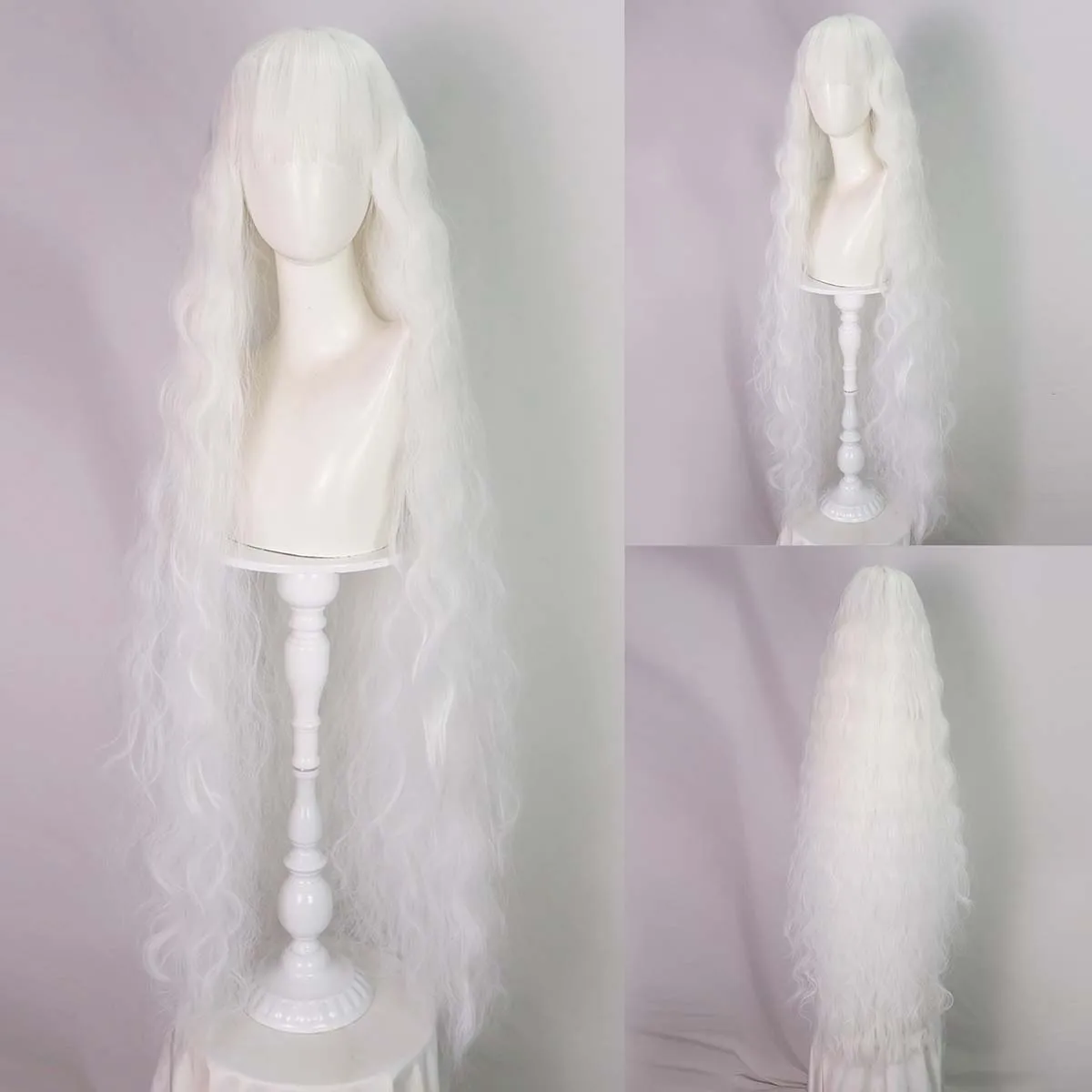 Women Halloween Dress Up 110cm Long Curly Black orange Silver White Gold Purple Synthetic Hair Wig view 2