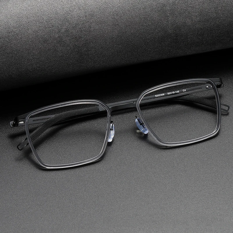 

2024 Men's Business Formal Style Rectangular Acetate Titanium Frame Glasses Male Non-screws Optical Myopia Lenses Eyeglasses