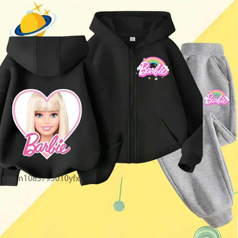 Barbie bambini zipper felpa con cappuccio set cartoon print autunno inverno felpa a maniche lunghe ragazzi ragazze moda casual Harajuku top