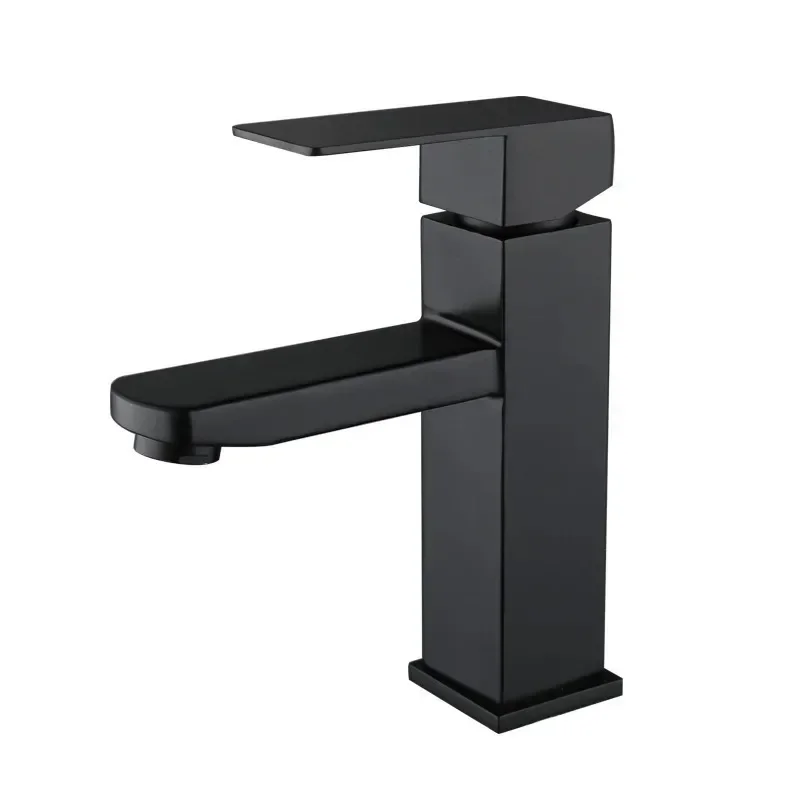 Grifo de lavabo de baño cuadrado de acero inoxidable chapado en negro, mezclador de lavabo de tocador cuadrado, grifo de lavabo frío y caliente