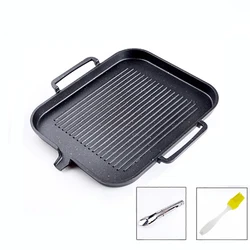 Aluminum Non-stick Barbecue Frying Pan, Korean BBQ Tray, Square Grill Tray, Kitchen Cooking Cookware, 1 Set