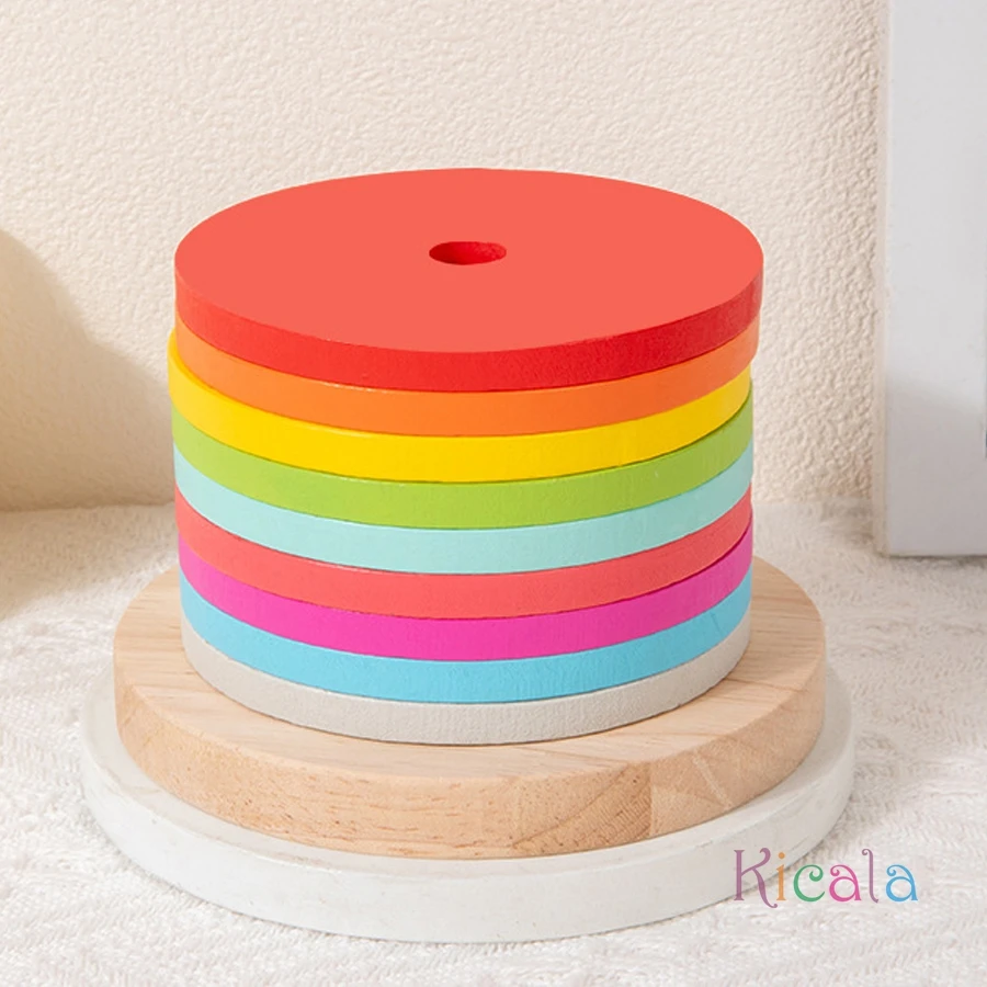 Giocattolo in legno con torre arcobaleno per bambini Set di colori Cilindri colorati Coordinazione occhio-mano Esercizio Regalo per lo sviluppo dell'intelligenza